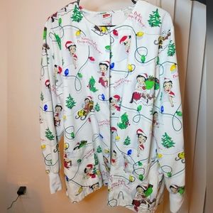 Betty Boop Long Sleeve White Christmas Button Up Shirt Top